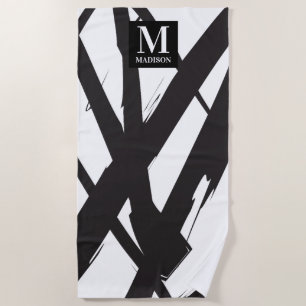 Black & White Modern Abstract Art Line Decorative Beach Towel
