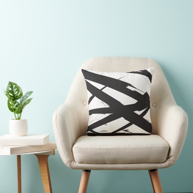 Black & White Modern Abstract Art Line Decorative Cushion (Chair)