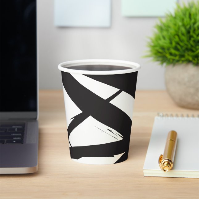 Black & White Modern Abstract Art Line Decorative Paper Cups (Insitu)