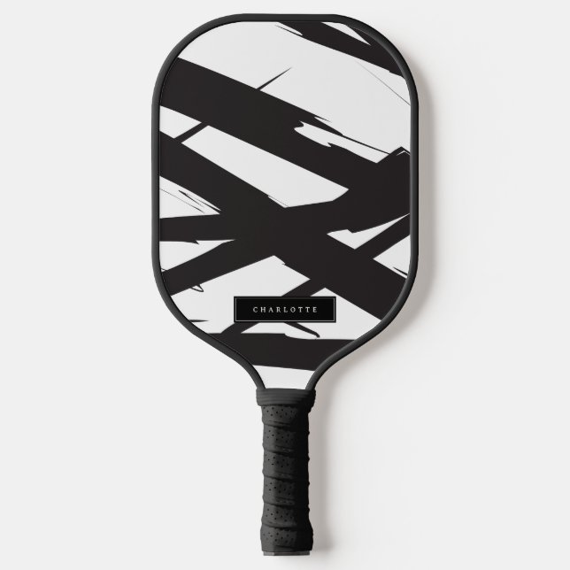 Black & White Modern Abstract Art Line Decorative Pickleball Paddle (Front)