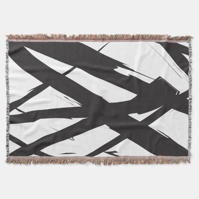 Black & White Modern Abstract Art Line Decorative Throw Blanket (Front)