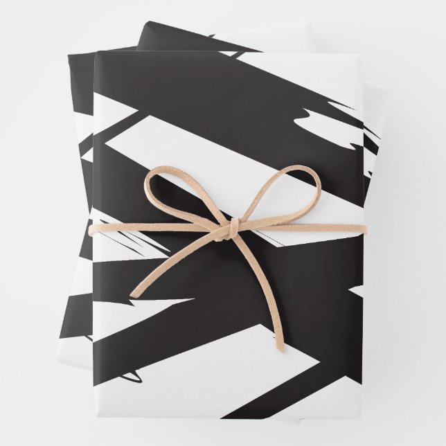 Black & White Modern Abstract Art Line Decorative Wrapping Paper Sheet (In situ)