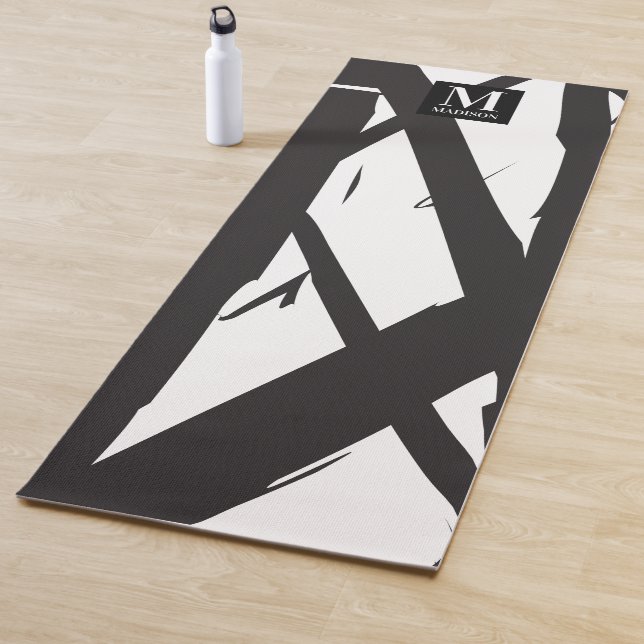 Black & White Modern Abstract Art Line Decorative Yoga Mat (In Situ)