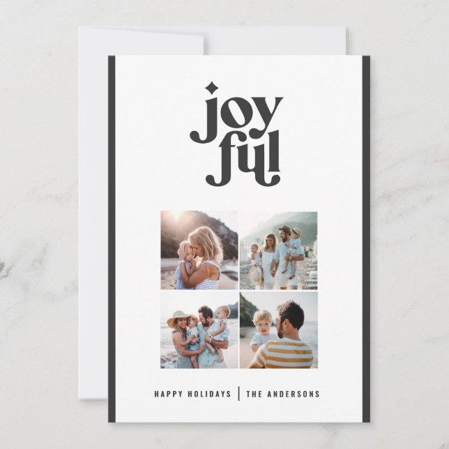 Black white modern abstract joyful photo holiday card (Front)