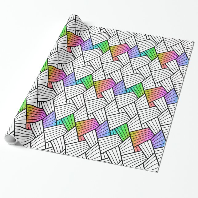 Black & White Modern Abstract Lines Pattern Wrapping Paper (Unrolled)