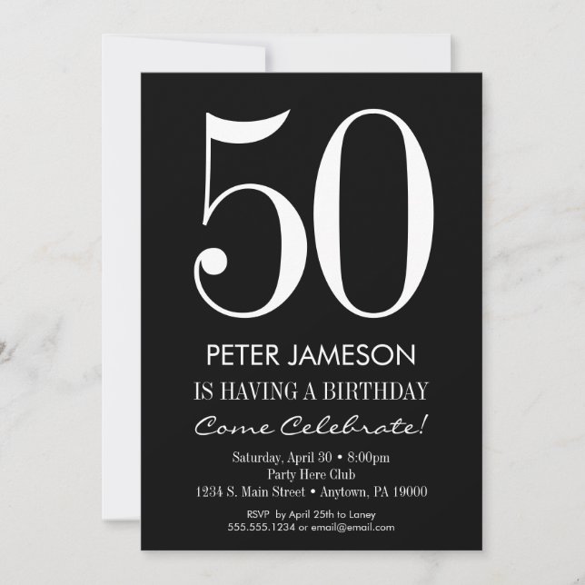 Black & White Modern Adult Birthday Invitations (Front)