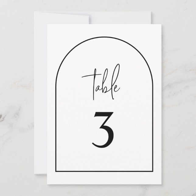 Black & White Modern Arch Minimalist Table Number (Front)