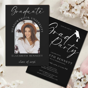 Black White Modern Arch Photo Graduation Party Invitation