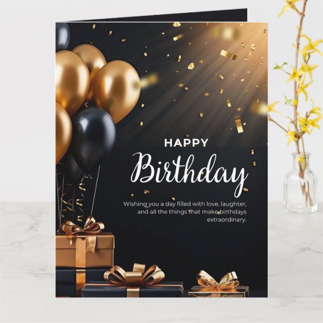 Black White Modern birthday card (Yellow Flower)