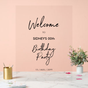 Black & White Modern Birthday Party Welcome Acrylic Sign