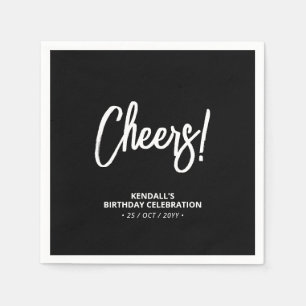 Black & White Modern Brush Lettering Cheers! Nap Napkin