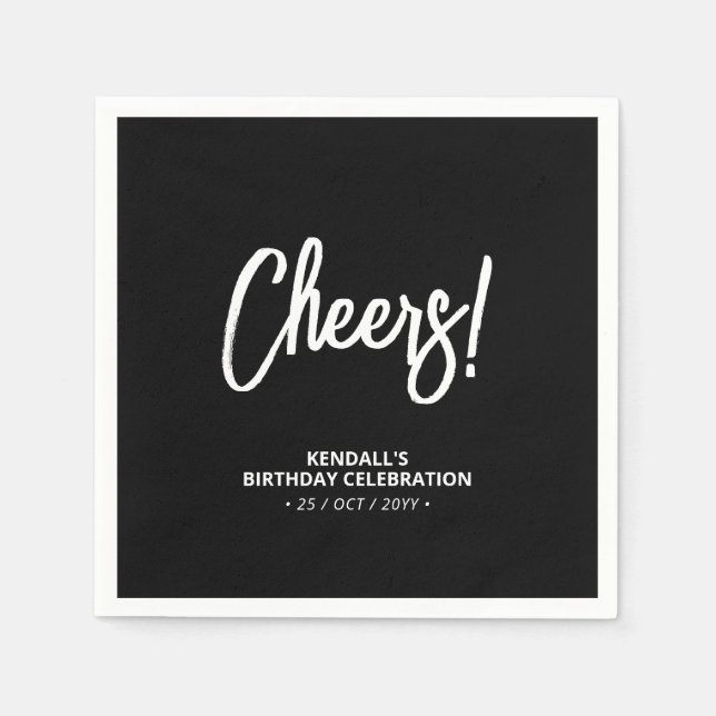 Black & White | Modern Brush Lettering Cheers! Nap Napkin (Front)