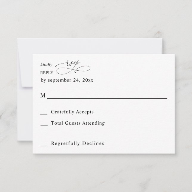 Black & White Modern Calligraphy 3 no Meal RSVP (Front)