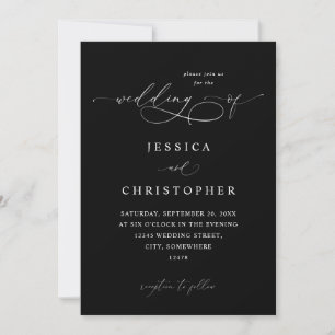 Black & White Modern Calligraphy 3 Wedding - Black Invitation