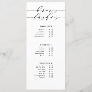 Black & White Modern Calligraphy Brows & Lashes Menu