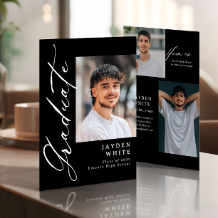 Black & White Modern Calligraphy Photo Graduation Invitation