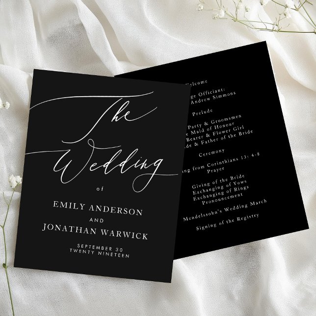 Black White Modern Calligraphy Wedding Program (Creator Uploaded)