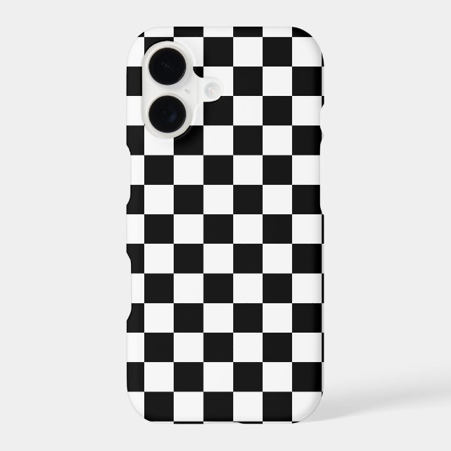 Black White Modern Chequered Chequerboard Pattern iPhone Case (Back)