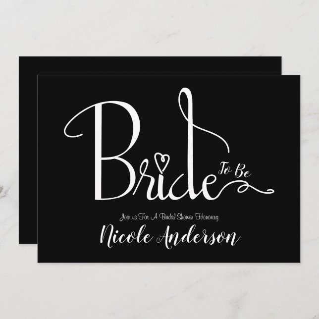 Black White Modern Chic Bride Bridal Shower Invitation (Front/Back)