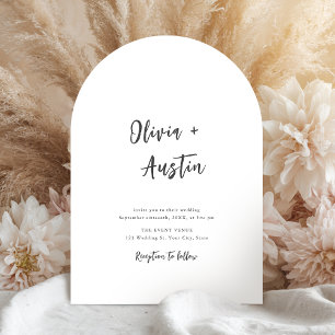 Black White Modern Chic Script Minimalist Wedding Invitation