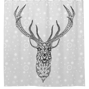 Black & White Modern Christmas Deer Shower Curtain