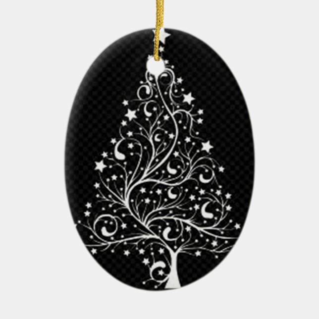 ***BLACK & WHITE MODERN CHRISTMAS TREE*** CERAMIC TREE DECORATION (Front)