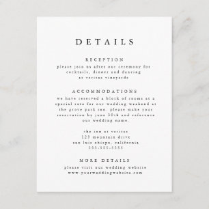 Black & White Modern Classic Wedding Details Enclosure Card