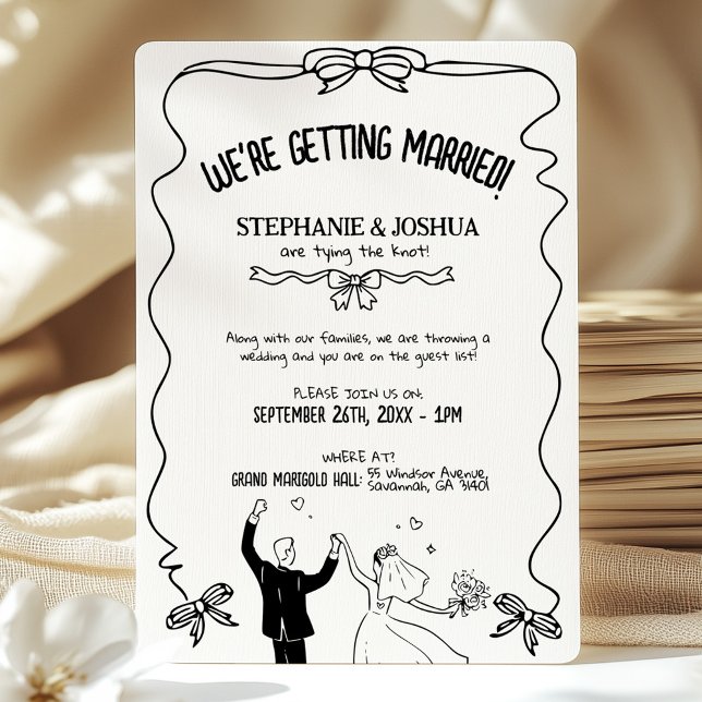 Black White Modern Couple Illustration Wedding Invitation (Creator Uploaded)