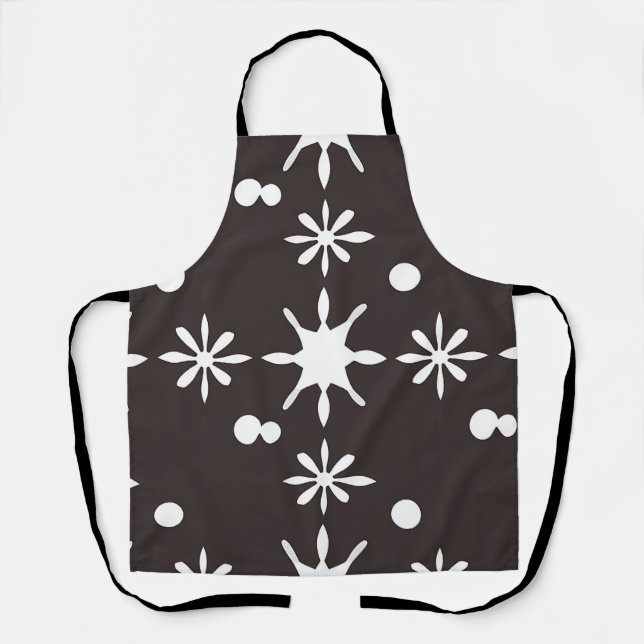 Black White Modern Daisy Pattern Apron (Front)