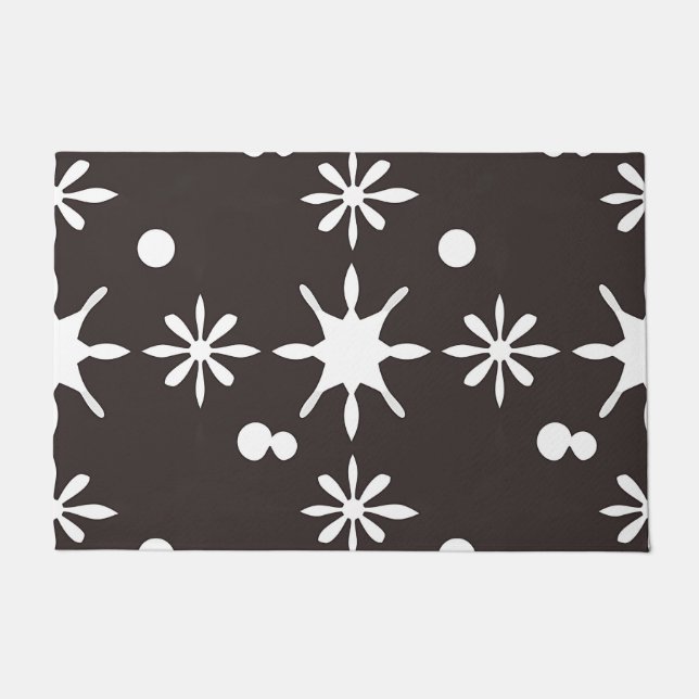 Black White Modern Daisy Pattern Doormat (Front)