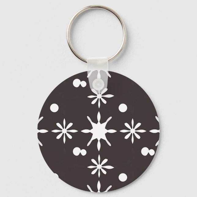 Black White Modern Daisy Pattern Key Ring (Front)