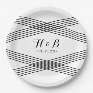 Black White Modern Deco Paper Plates