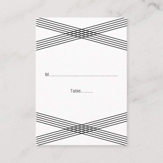 Black White Modern Deco Wedding Place Cards (Front)