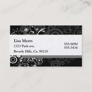 Black & White Modern Dots & Vines Abstract Business Card