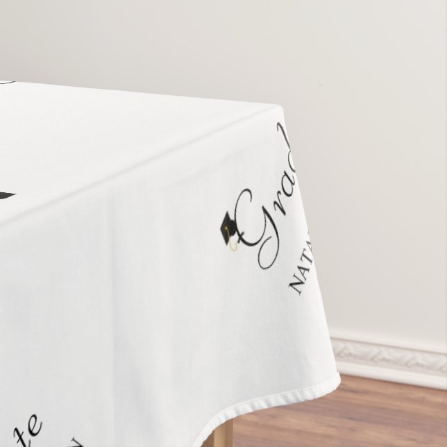 Black White Modern Elegant Graduate Graduation Tablecloth (In Situ)
