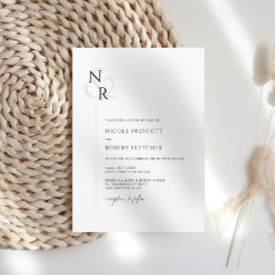 Black & White Modern Elegant Monogram Wedding Invitation