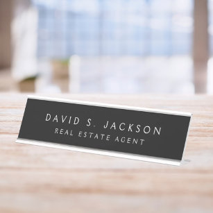 Black White Modern Elegant Professional Classy Desk Name Plate