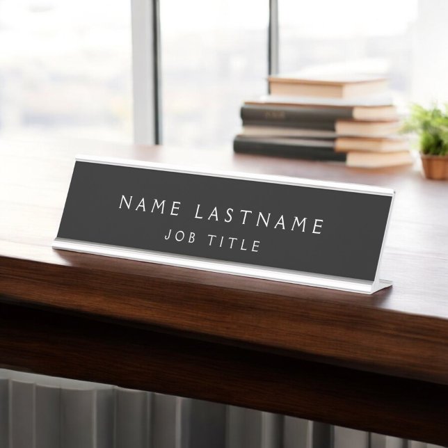 Black White Modern Elegant Professional Classy Desk Name Plate (Creator Uploaded)