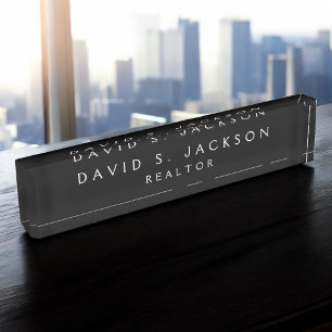 Black White Modern Elegant Professional Classy Nameplate