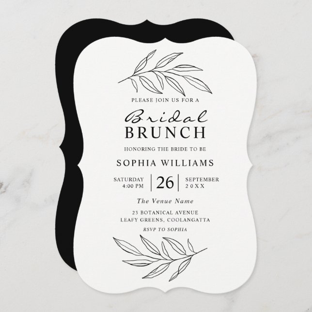 Black & White Modern Fine Art Bridal Shower Brunch Invitation (Front/Back)