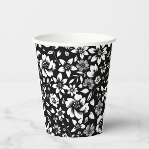 Black White Modern Floral Leaves Blowing Paper Cups