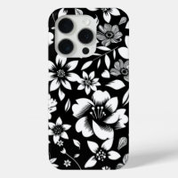 Black White Modern Floral Leaves Blowing Print