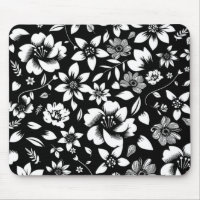 Black White Modern Floral Leaves Blowing Print