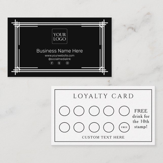 Black White Modern Formal Business Café Coffee Loyalty Card (Front/Back)