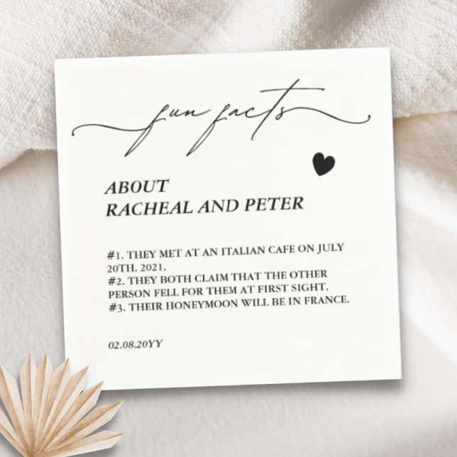 Black White Modern Fun Facts Calligraphy Wedding Napkin (Creator Uploaded)