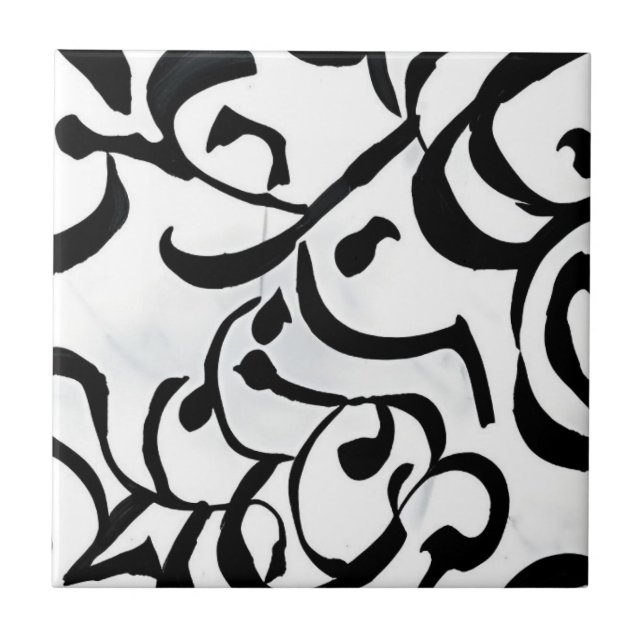 Black white modern geometric art pattern curls tile (Front)