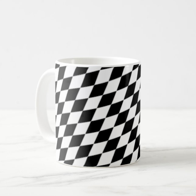 Black White Modern Geometric Chequerboard Pattern Coffee Mug (Front Left)