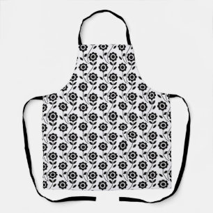 Black White Modern Geometric Flower Pattern Apron