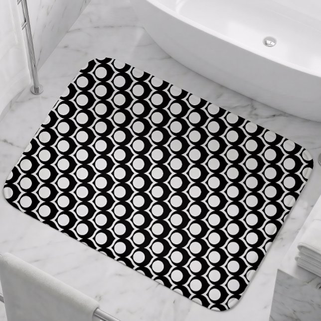 Black White Modern Geometric Pattern Bath Mat (Creator Uploaded)