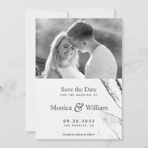 Black & white modern graphic leafage wedding photo save the date
